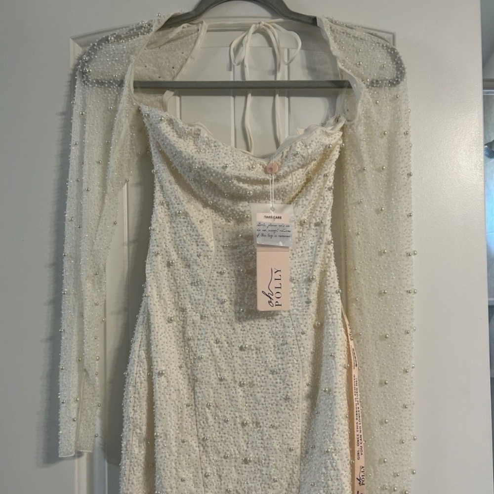 NWT Oh Polly MILAN  Long Sleeve Embellished Corset Mini Dress Ivory Size 4